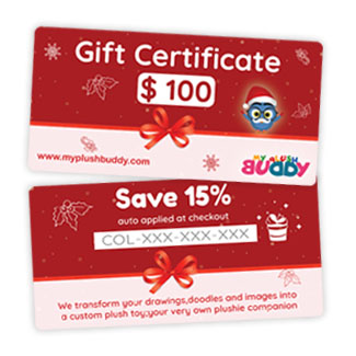 MyPlushBuddy gift cards, starting from $50.
